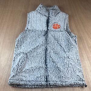 Boxercraft Sherpa Vest Gray Clemson Paw Logo Fleece Zip Up Women’s Medium